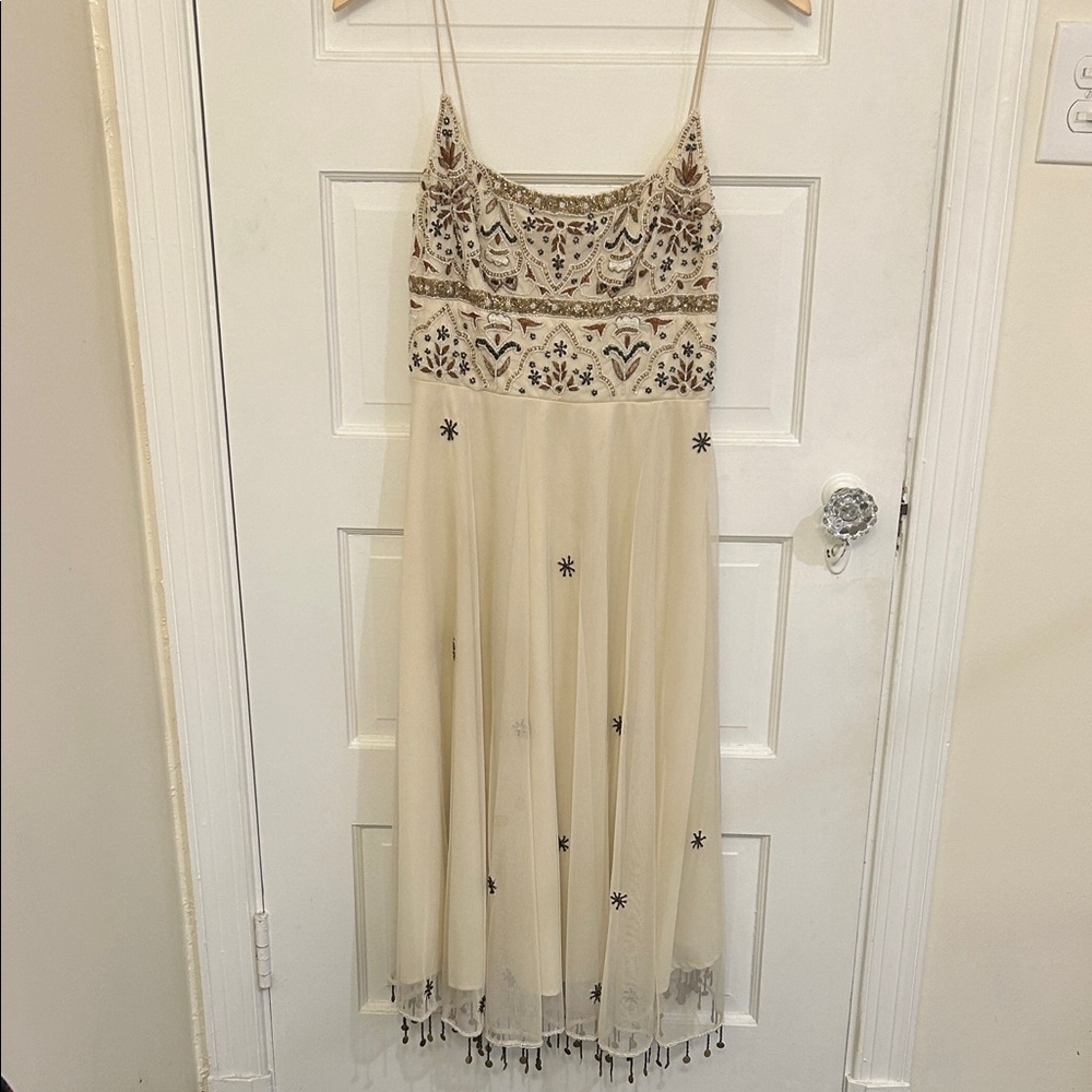 Flapper Beaded Cream Midi Dress